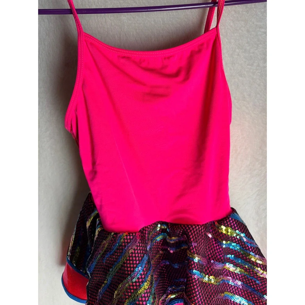 Revolution Kids Hot Pink Sequin Tiger Stripe Dance Leotard Tutu Costume